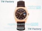 Replica TW Factory Rolex Day-Date Stainless Steel plated Rose Gold Case Brown Dial Watch 